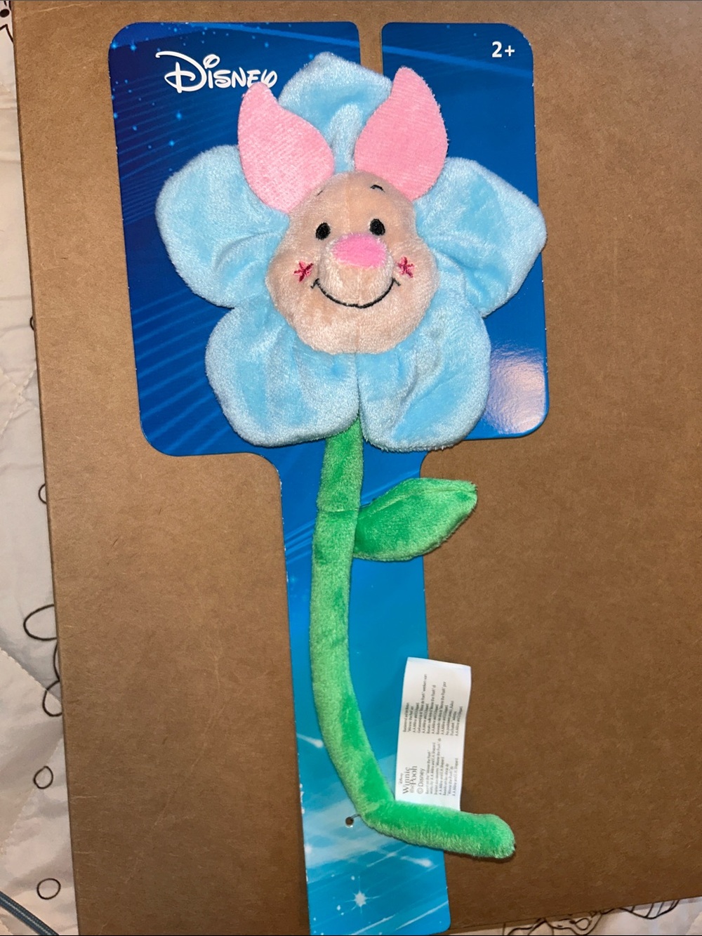 Piglet Flower Plush Toy with Pink Ears and Green Stem